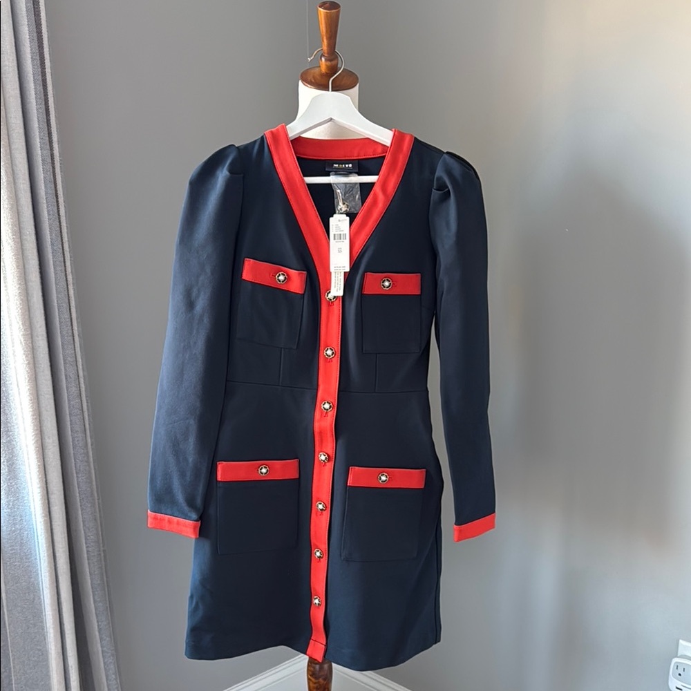 Maeve by Anthropology Blue and Red Embellished Sheath Dress